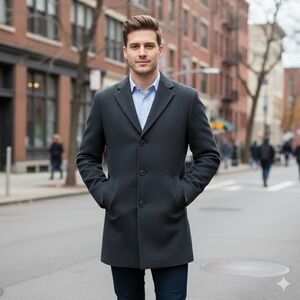 Nordstrom Rack Mens Size 38R Trim Fit Wool Blend Overcoat Gray Classic